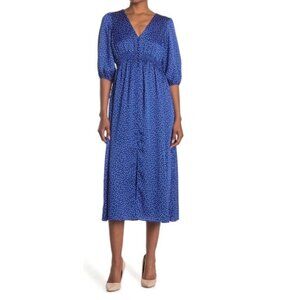 Taylor  Polka Dot Maxi Dress Satin V-Neck Elbow Tie Sleeves Smocked Waist Size 8